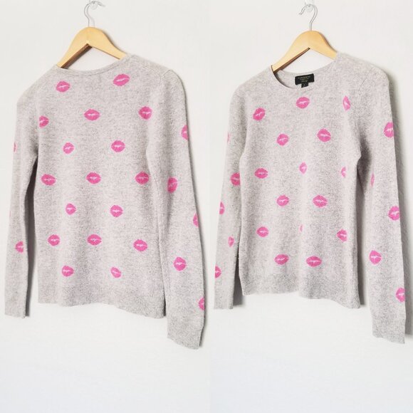 Charter Club 100% Cashmere Lipstick Lips Crewneck Sweater Gray Pink Size S $159 - Picture 15 of 15
